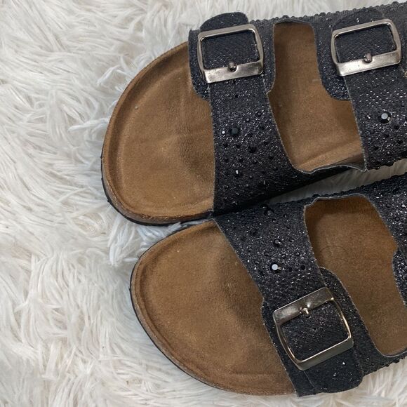 Madeleine Stuart Buckle Sandals Sz 9 Black w Sparkle Straps - Picture 10 of 12